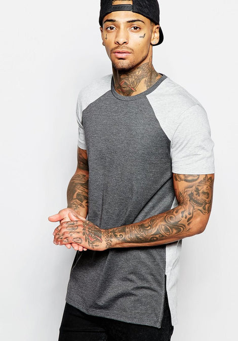 Longline T-Shirt With Cut And Sew Detail And Side Zips