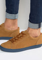 Lace Up Trainers in Tan Faux Suede